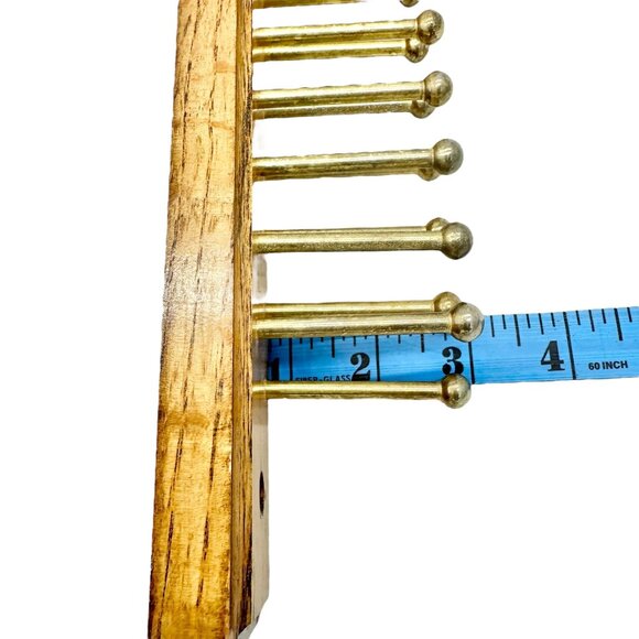 Wooden Tie Rack With Brass Pegs 20 x 3 x 2 Includes Mounting Hardware - Picture 7 of 7